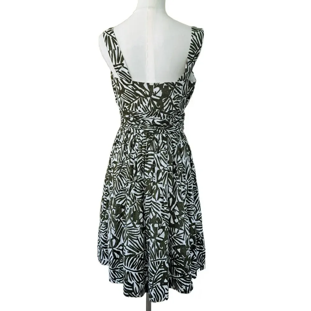 KATE SPADE Green Orchid Floral Print Fit & Flare Sun Dress Size 2 Havana Cotton